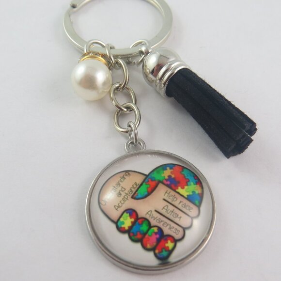 Autism Awareness Keychain – Puzzle Piece Heart Key Ring, Support & Acceptance - Picture 1 of 4